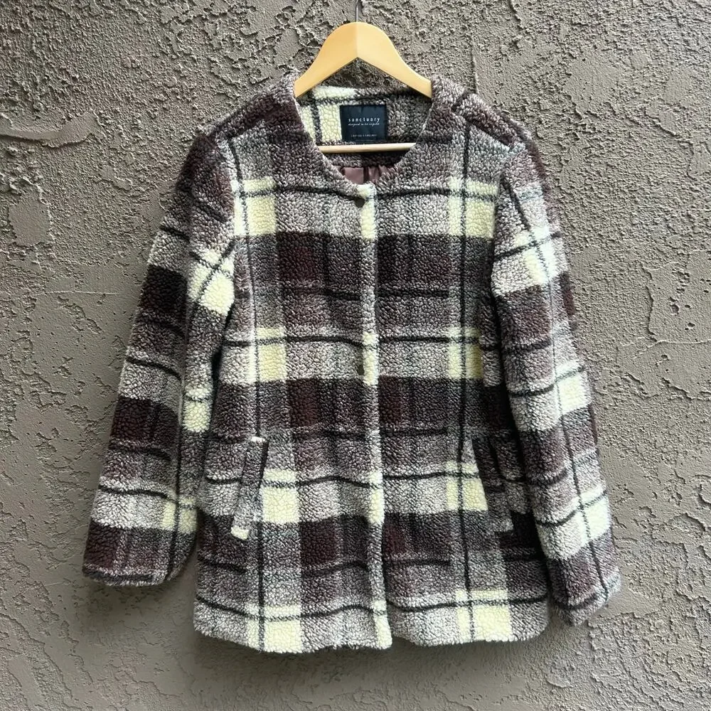 Sanctuary Plaid Sherpa Jacket Size Large